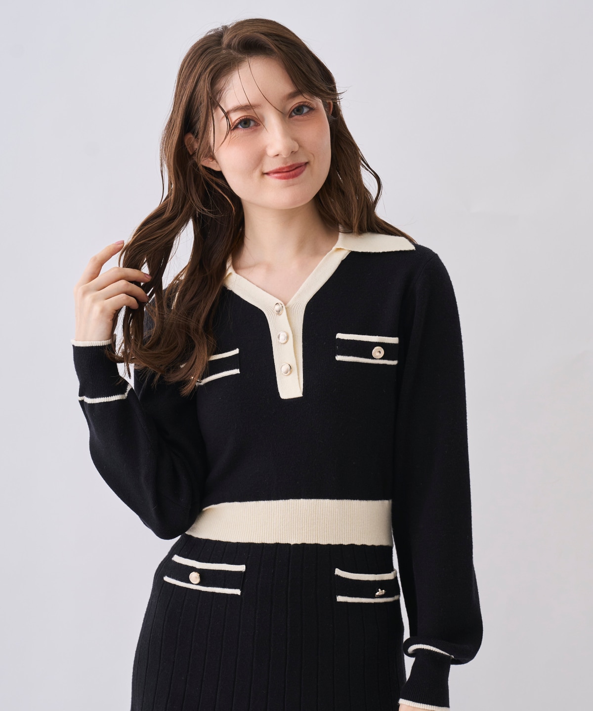 【12/5(Fri)発売開始】配色ポロニットワンピース