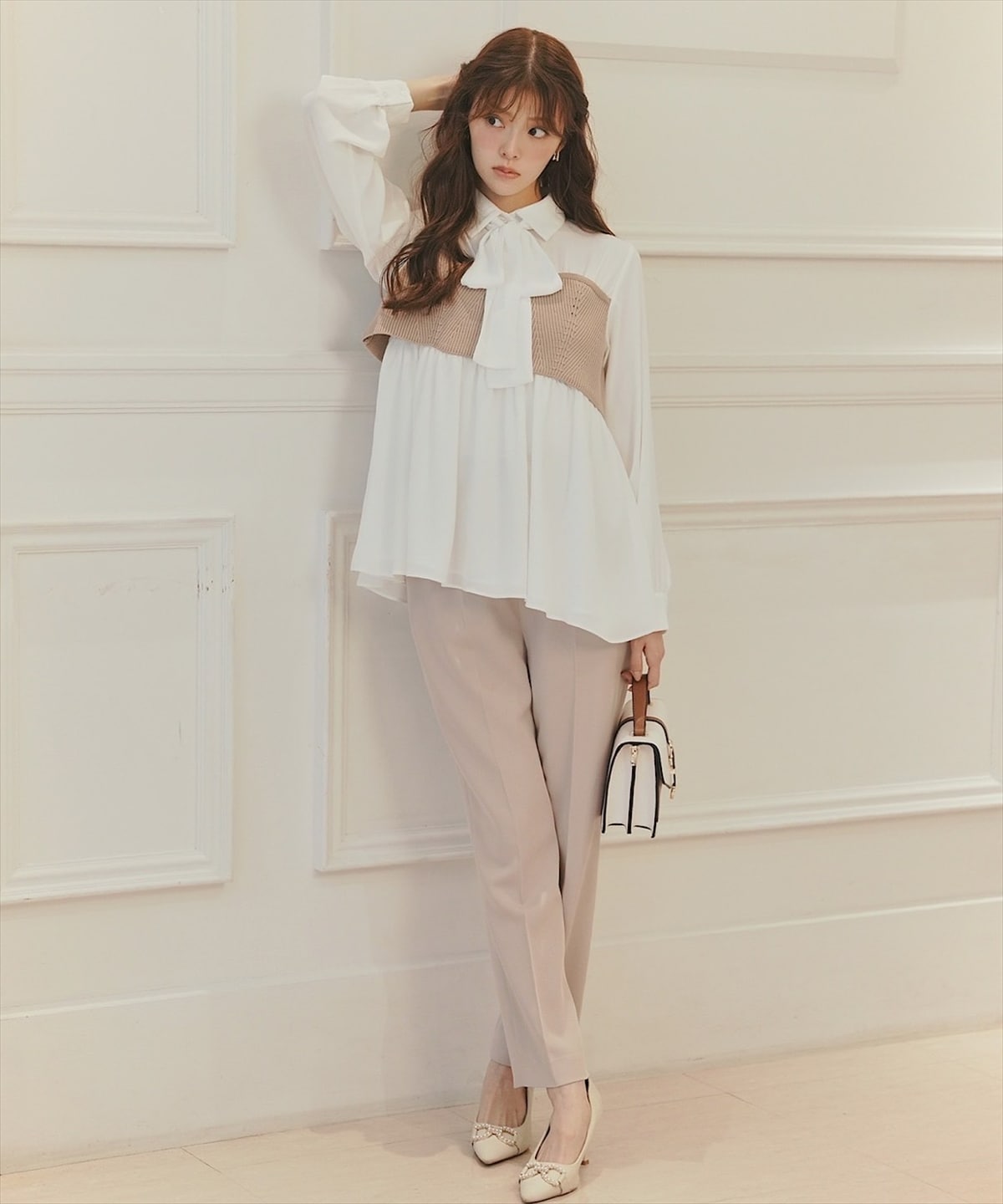 ニットビスチェドッキングボウタイチュニック