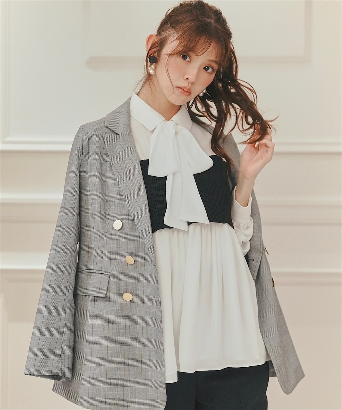 ニットビスチェドッキングボウタイチュニック