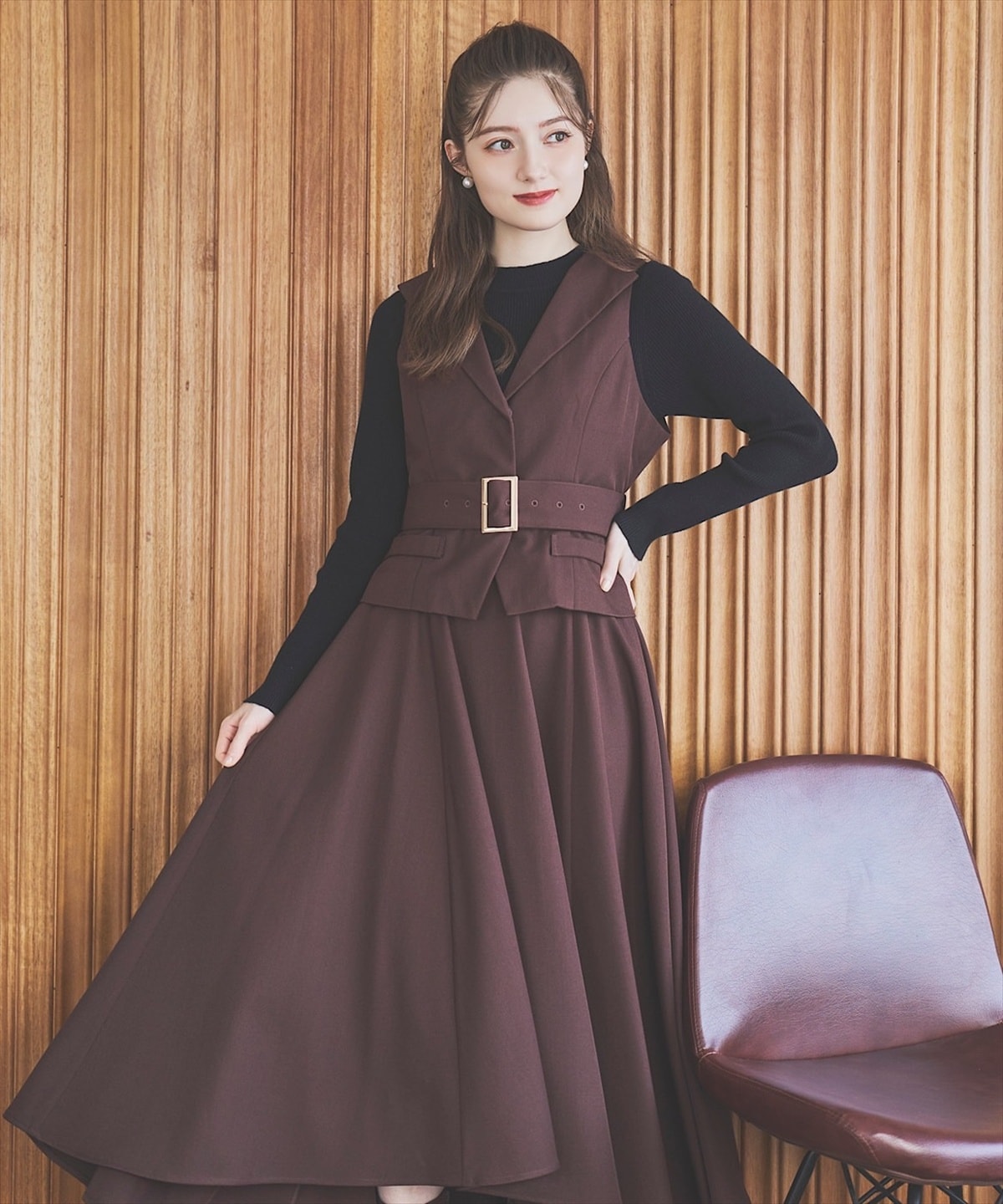 ジレアシメワンピースセットアップ