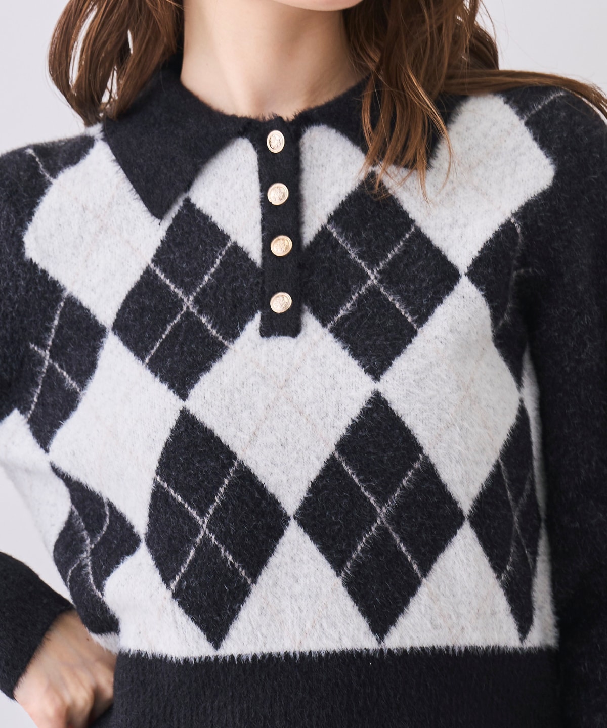 【12/5(Fri)発売開始】フェザーアーガイルポロニット