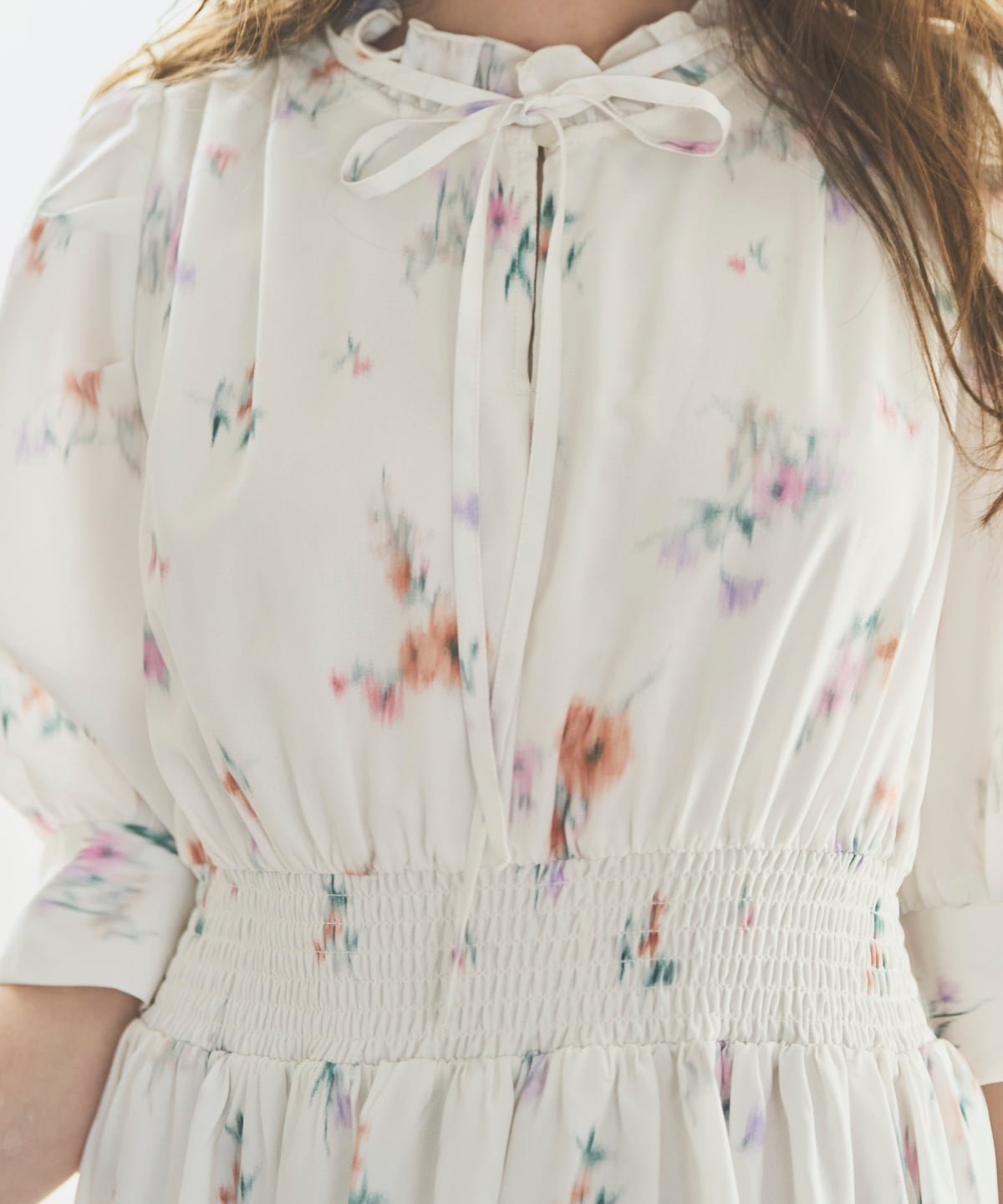 【3/13(Fri)予約開始】ぼかしフラワーリボンプリントワンピース