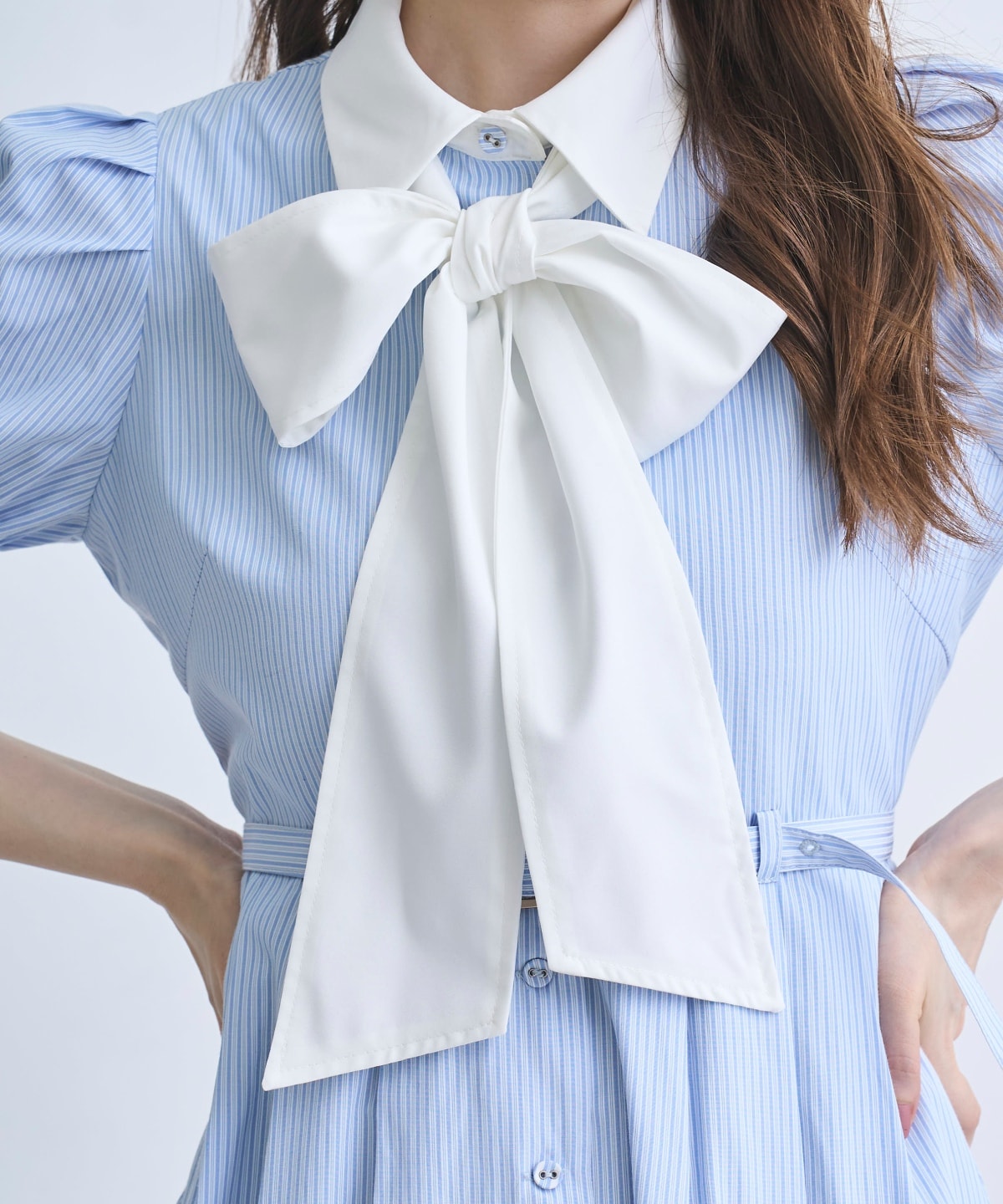 【4/10(Fri)予約開始】リボン付きストライプシャツワンピ―ス