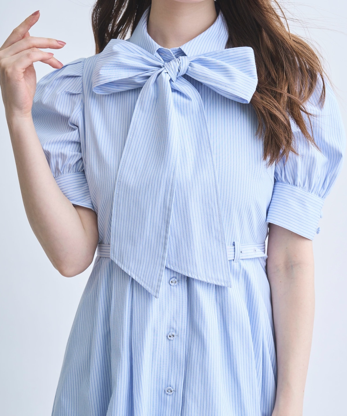【4/10(Fri)予約開始】リボン付きストライプシャツワンピ―ス