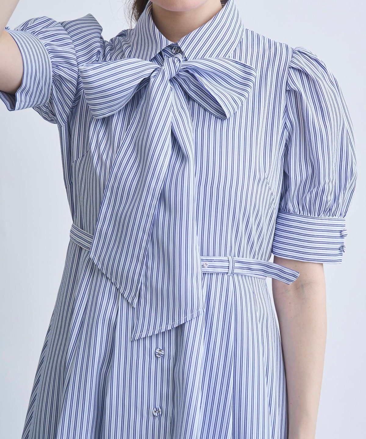 【4/10(Fri)予約開始】リボン付きストライプシャツワンピ―ス