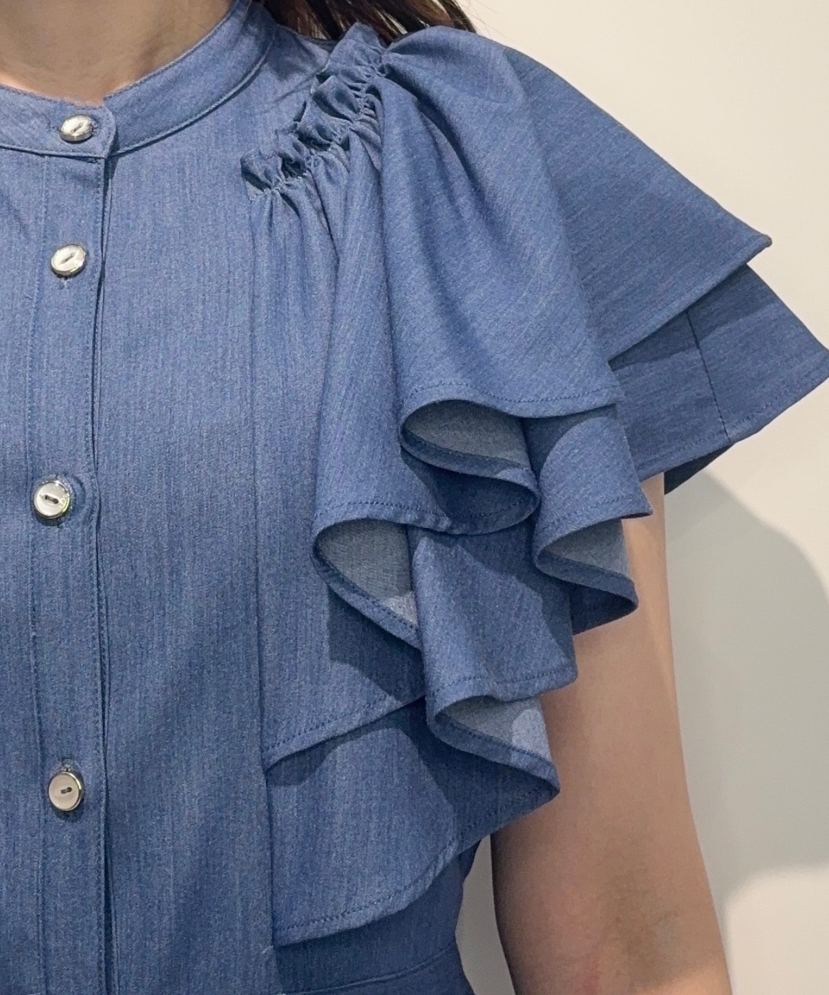 【4/24(Fri)発売】袖フリルデニムフレアワンピース