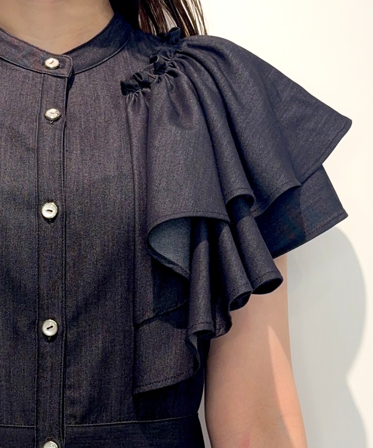 【4/24(Fri)発売】袖フリルデニムフレアワンピース