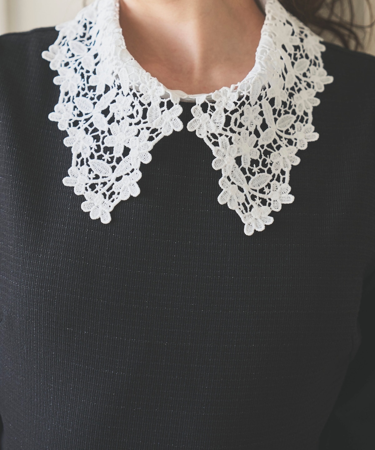 ラメツイードレース襟ワンピース