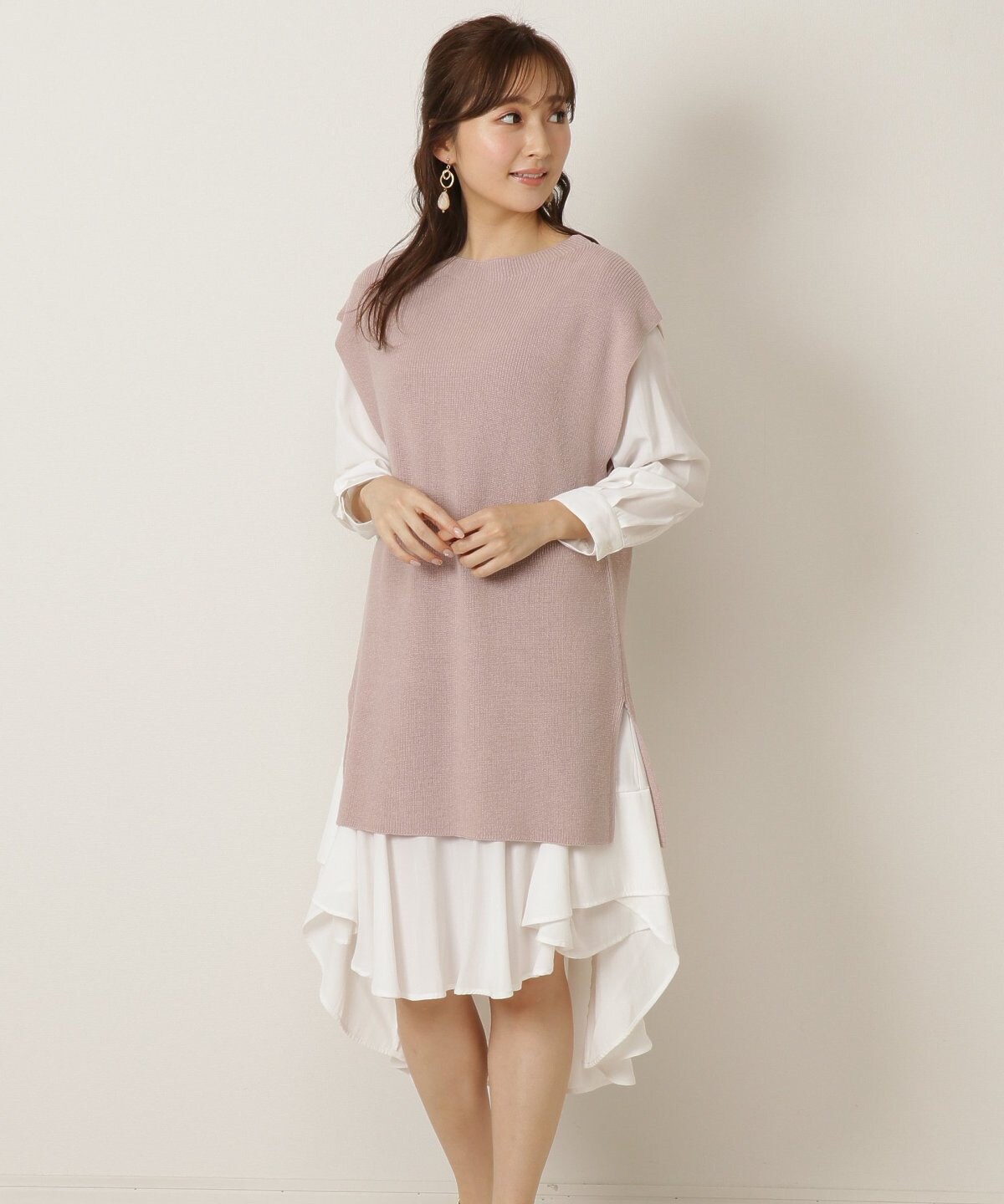 シャツレイヤードラッフルニットワンピース M ベージュ Willselection 公式オンラインショップ バーンデストローズ