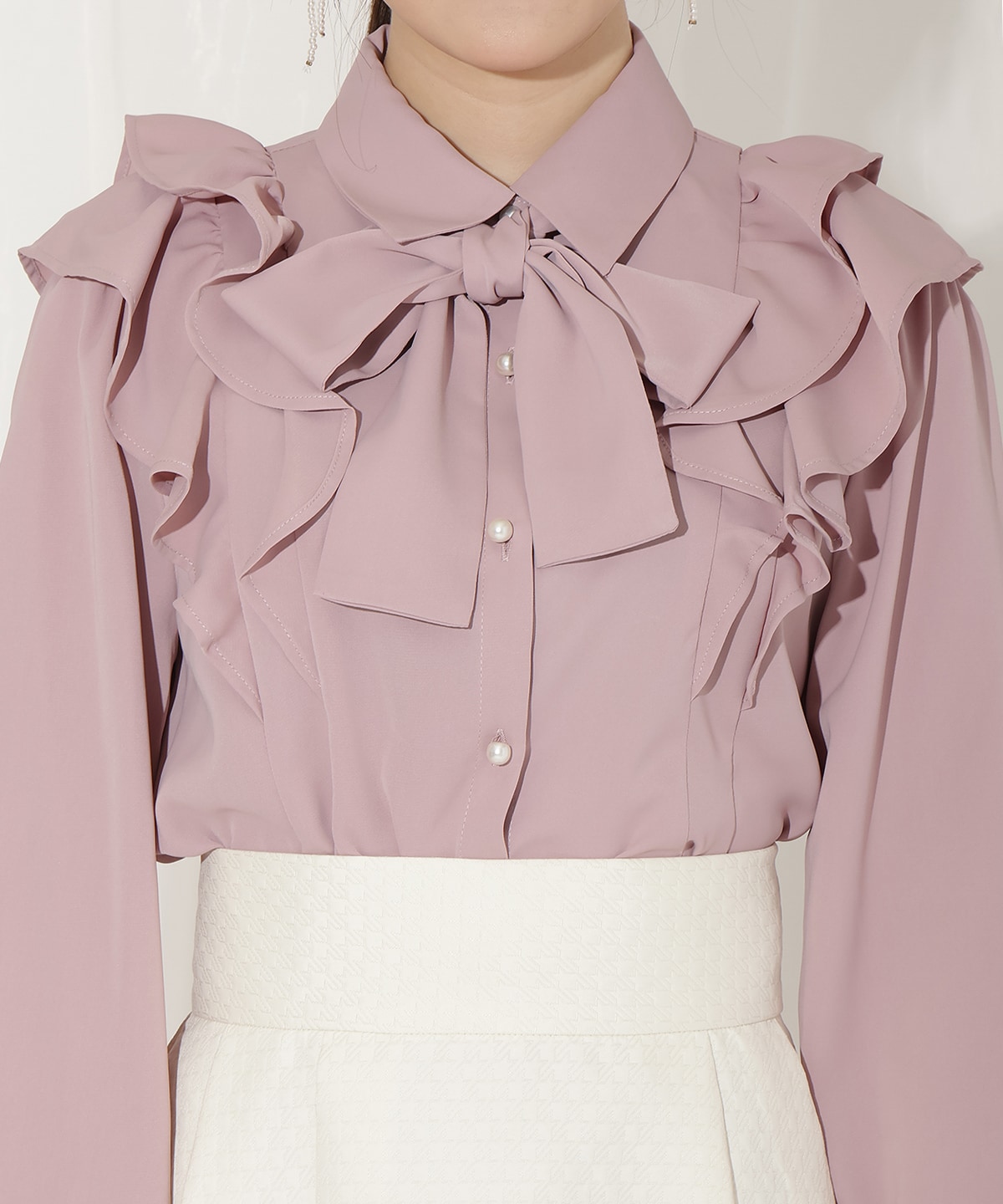 ダブルフリルリボンタイブラウス