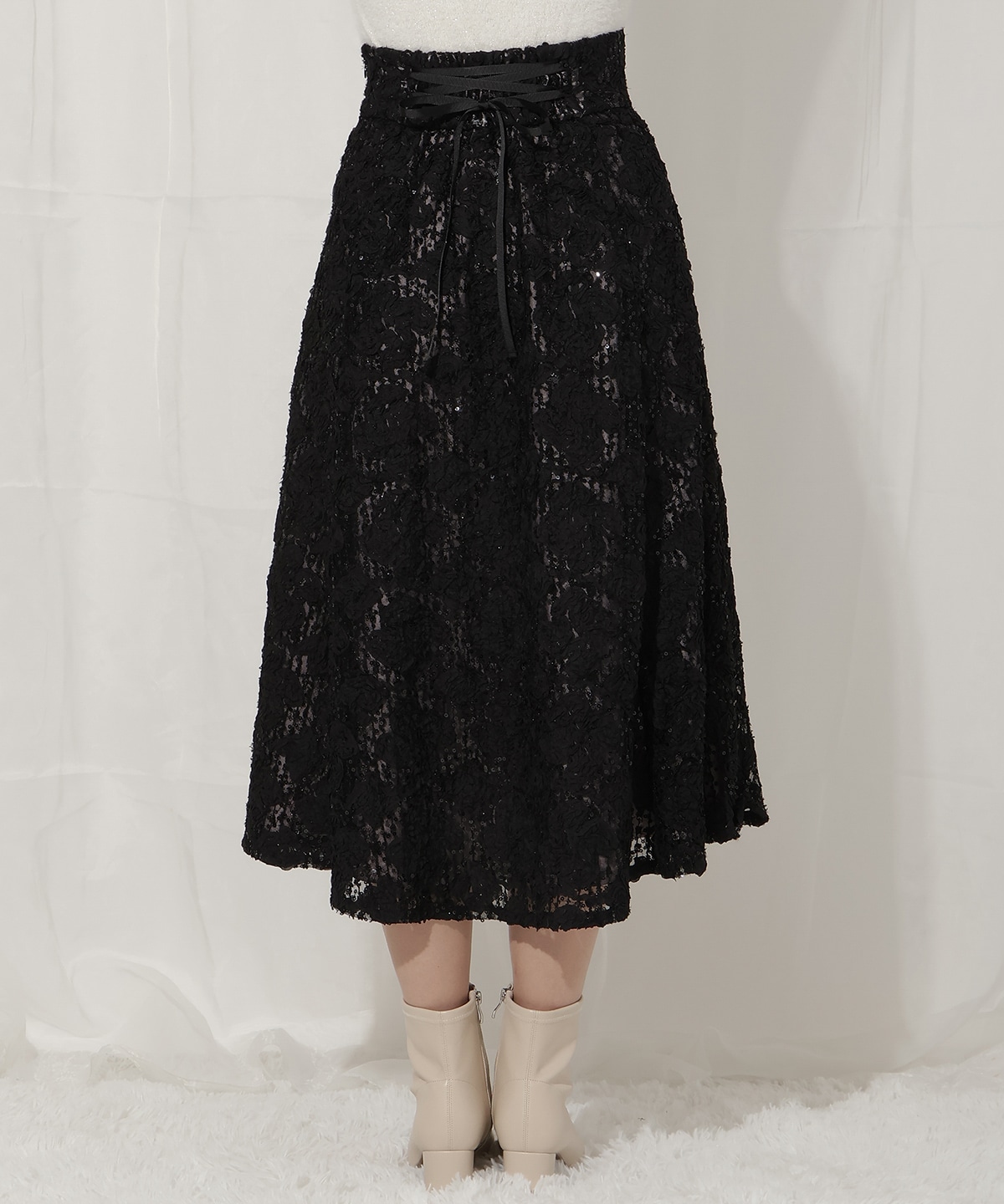 キラキラフラワーチュールフレアスカート