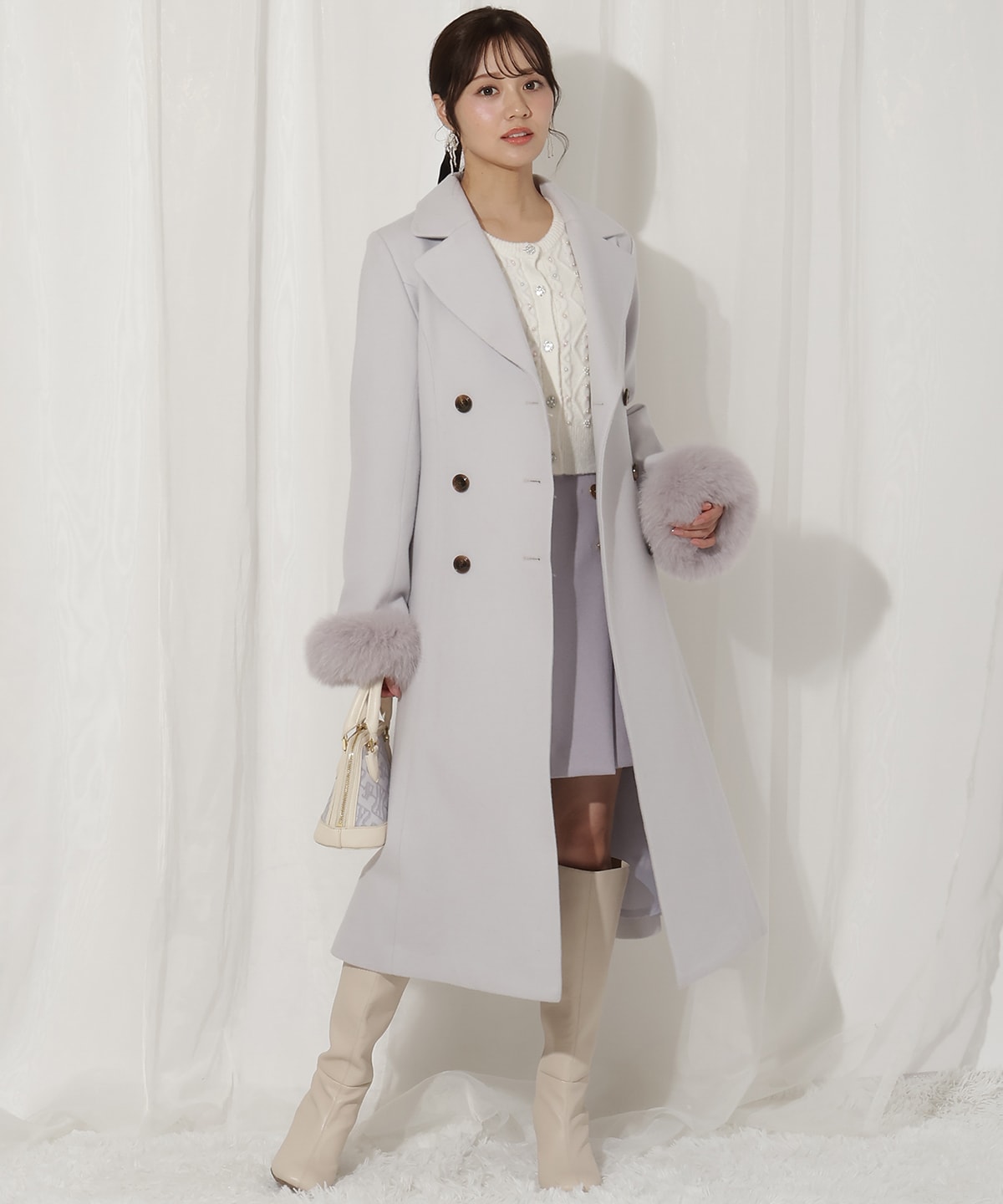 FOXファー付きウールコート