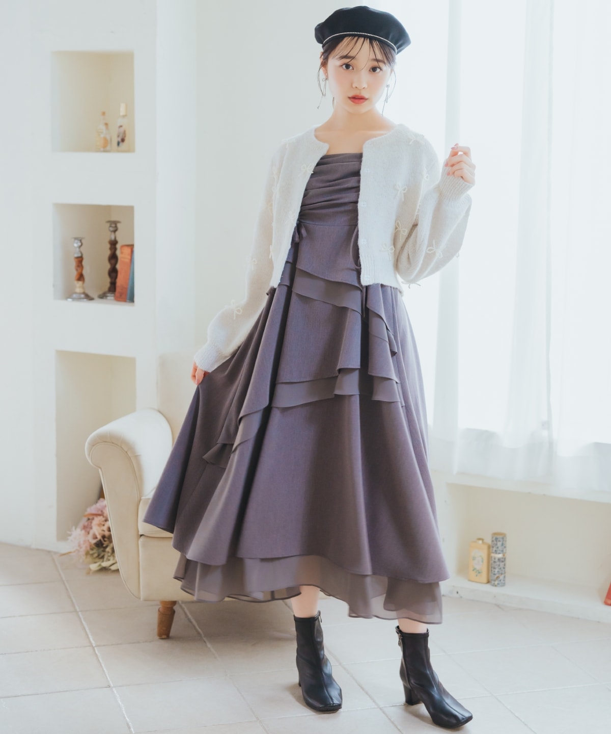 リボンパーツ付きカーディガン