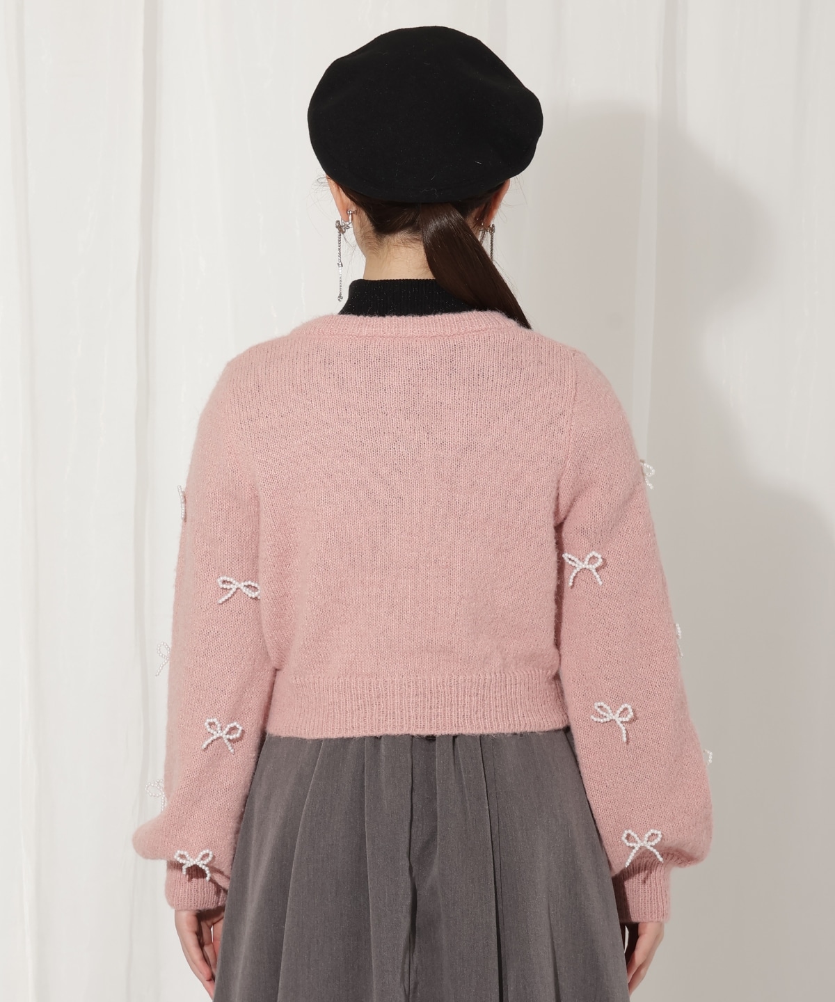 リボンパーツ付きカーディガン