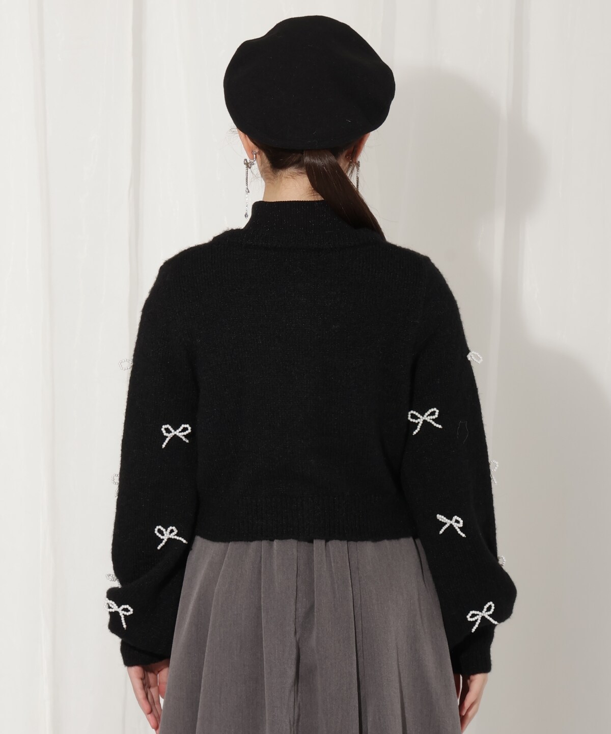 リボンパーツ付きカーディガン