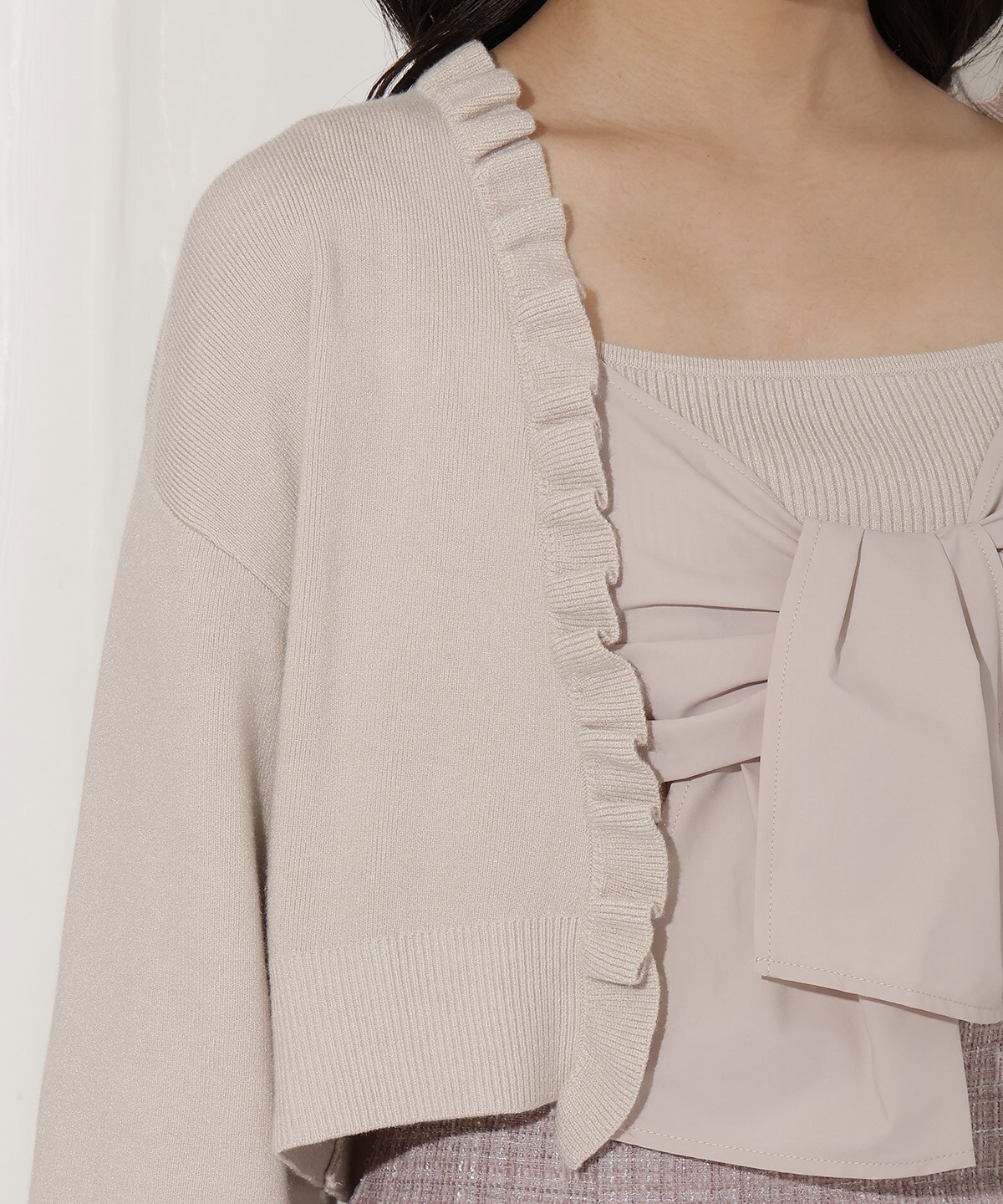 フリルカーディガン×リボンキャミセット