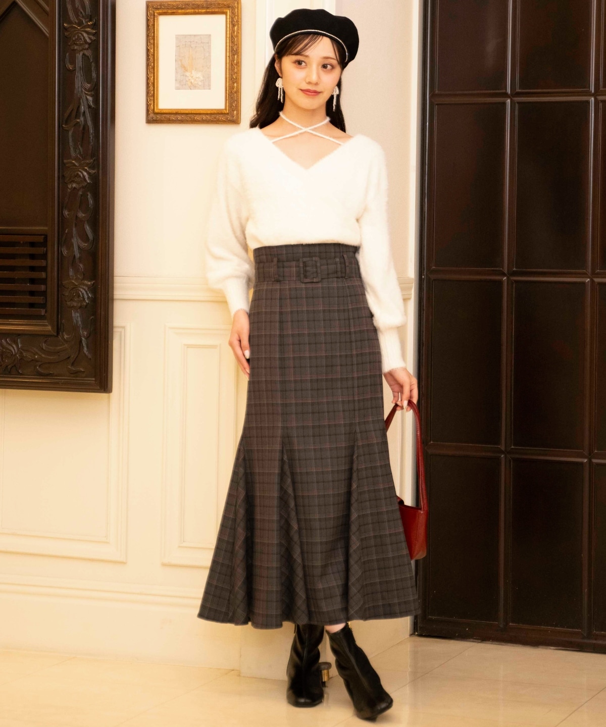 クロスネックカシュクールフェザーニット