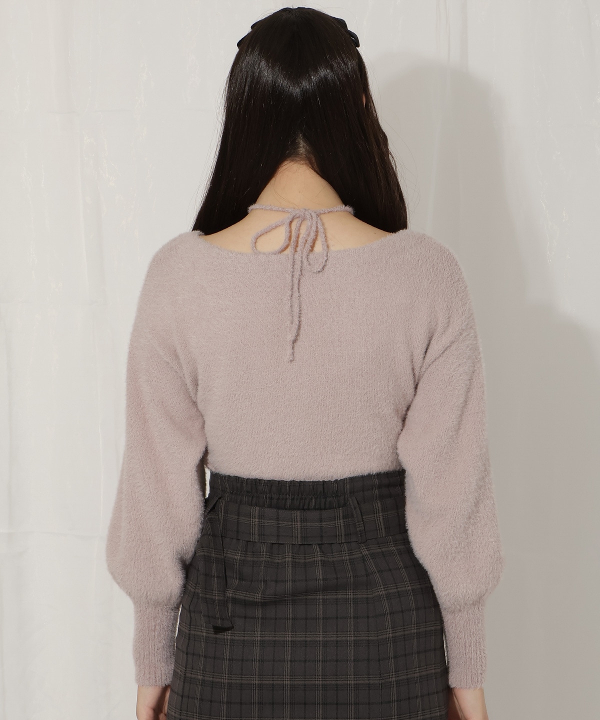 クロスネックカシュクールフェザーニット