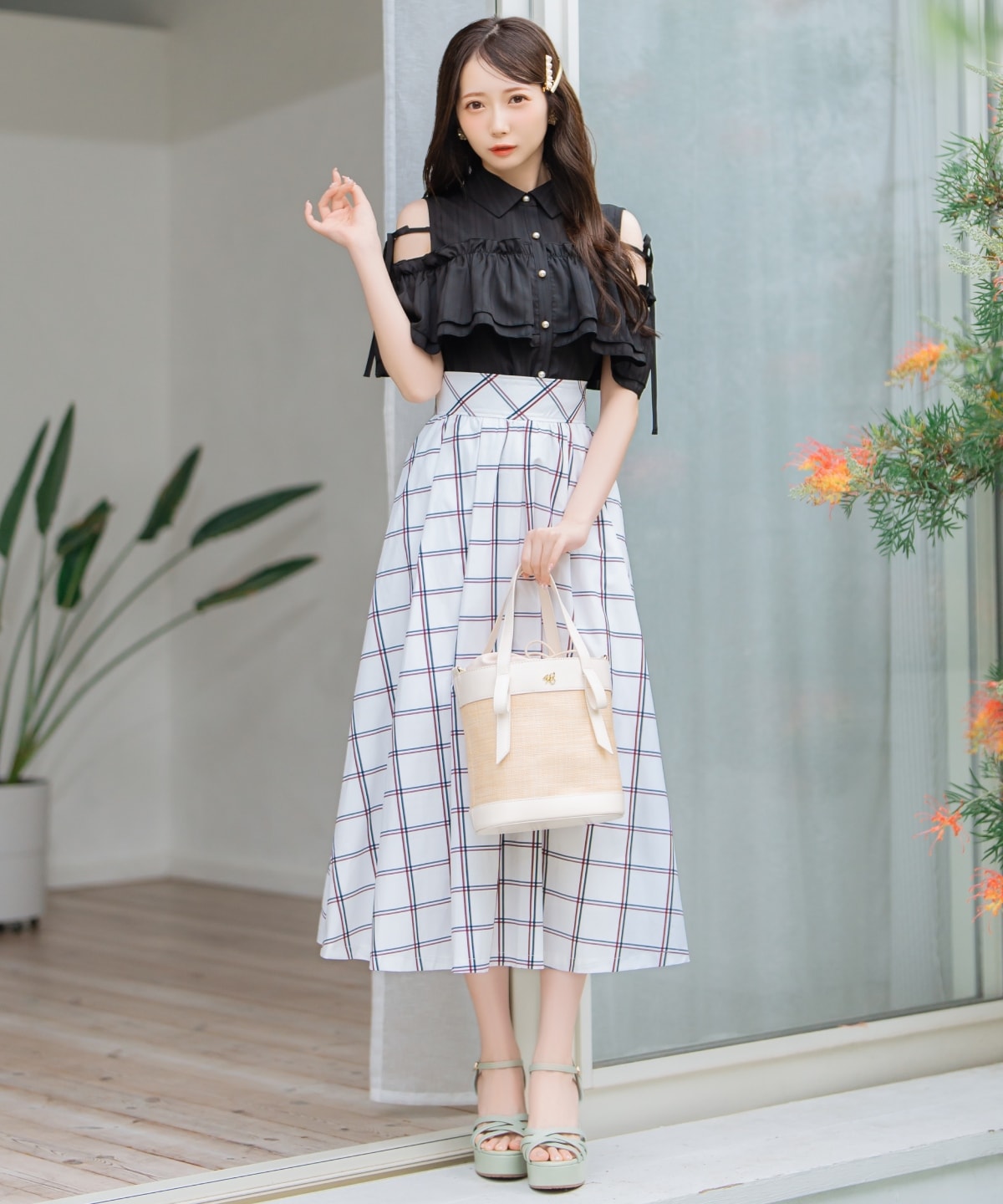 ナローリボンオフショルブラウス