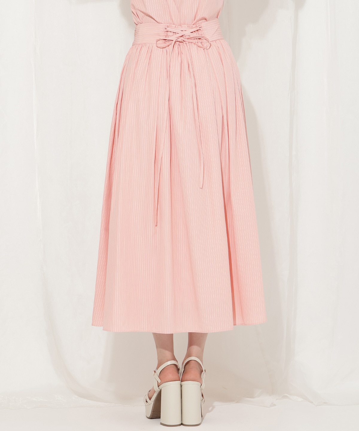 バックレースアップストライプスカート