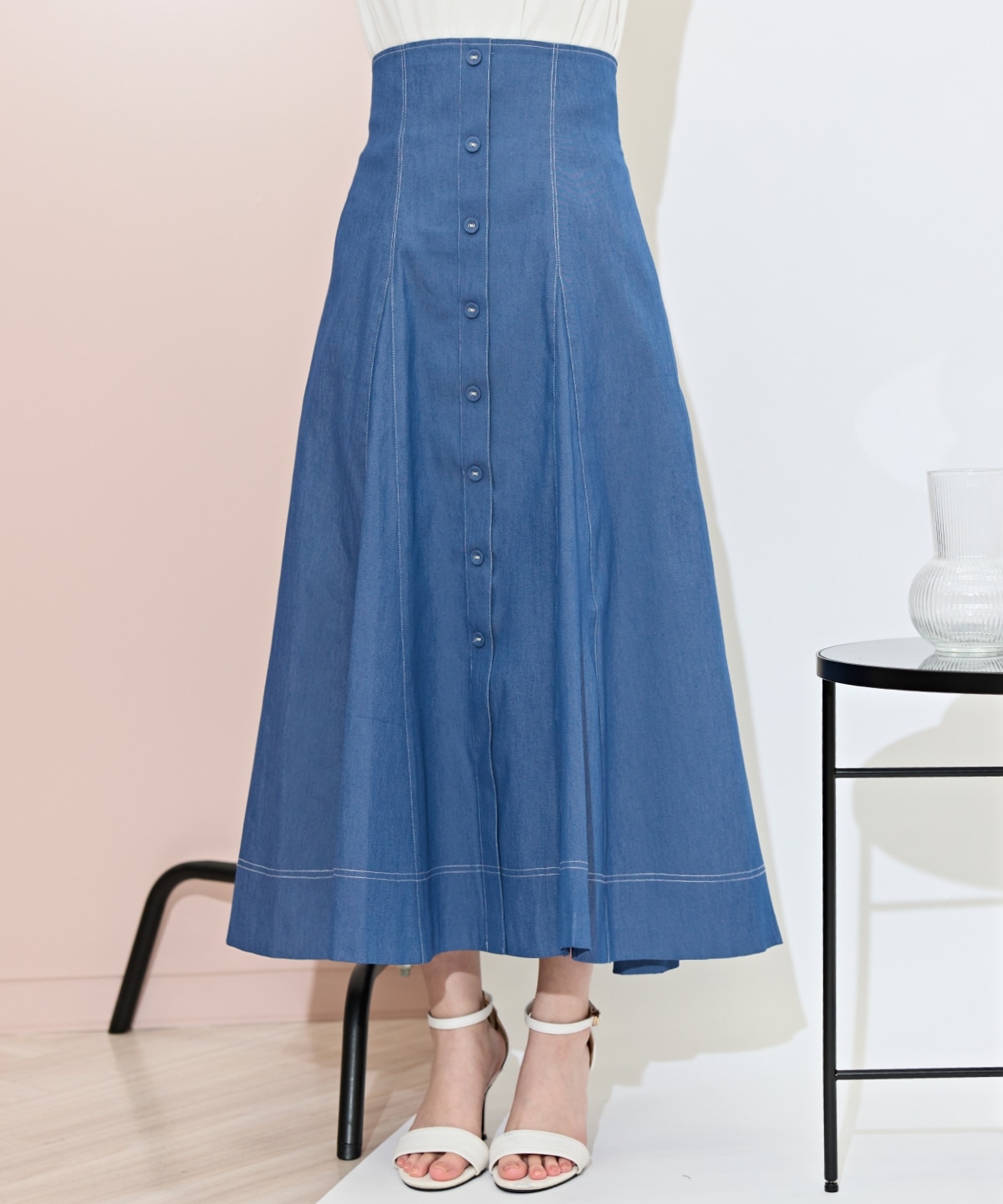 ハイウエストデニムフレアスカート