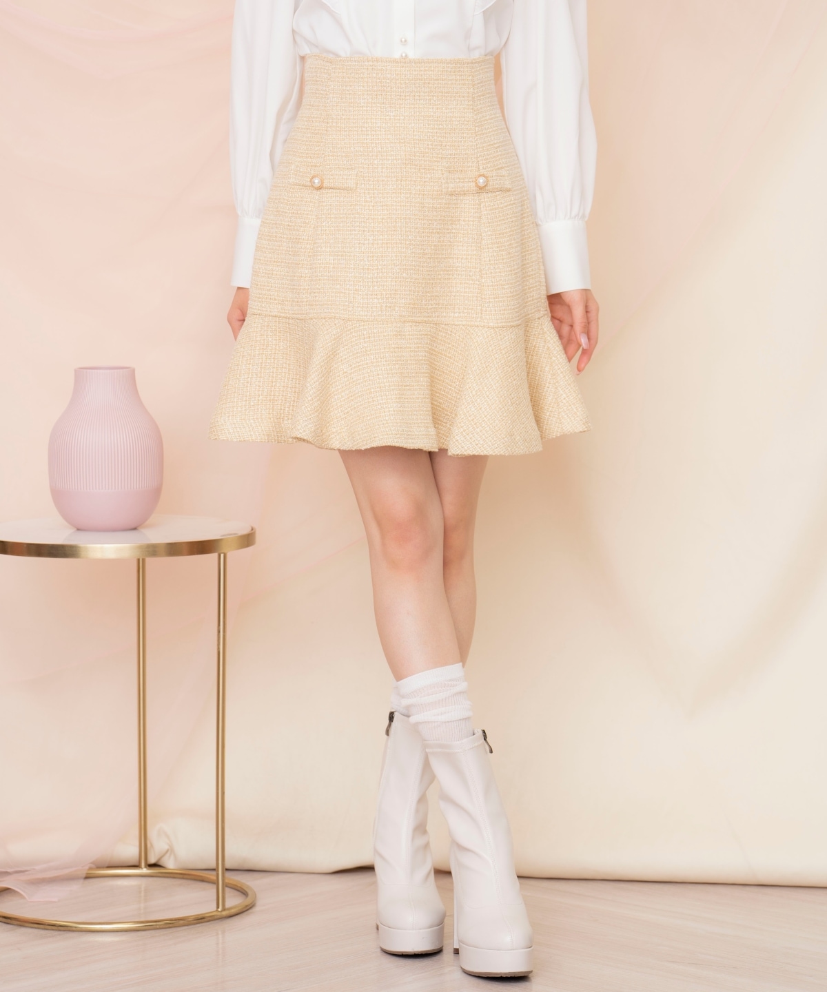 ラメツイードフレアミニスカート