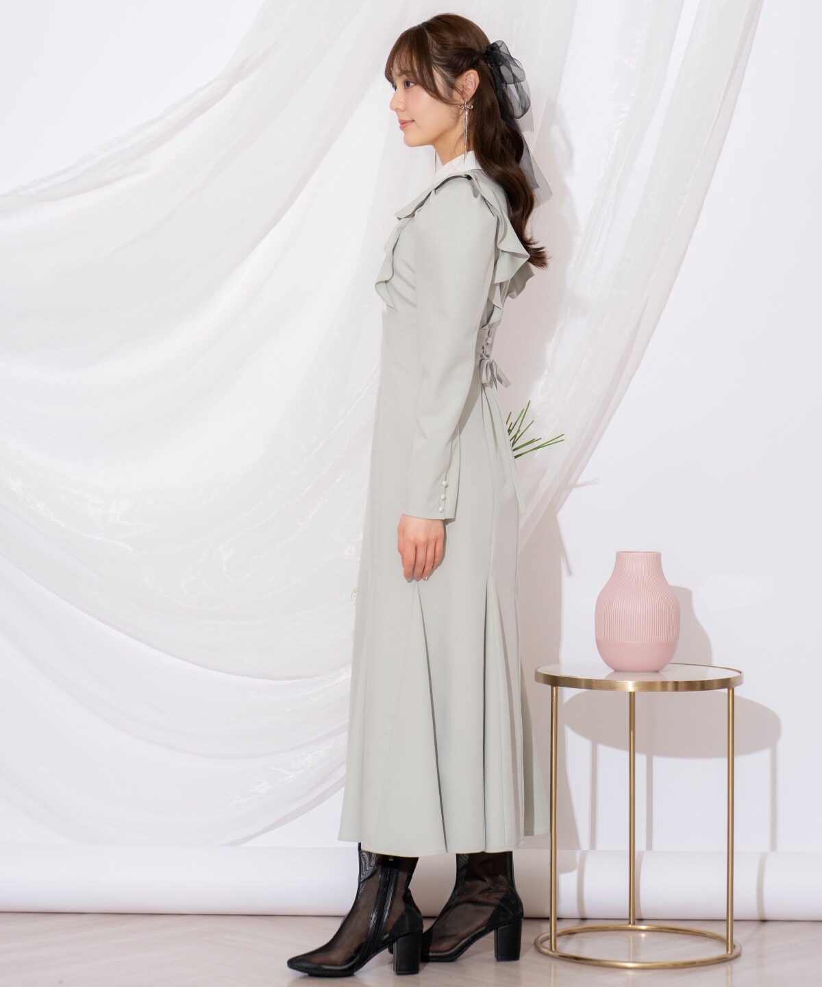 配色ヨークマーメイドワンピース