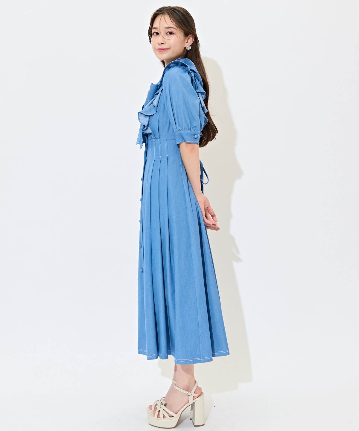 ラッフルリボンタイシャツワンピース