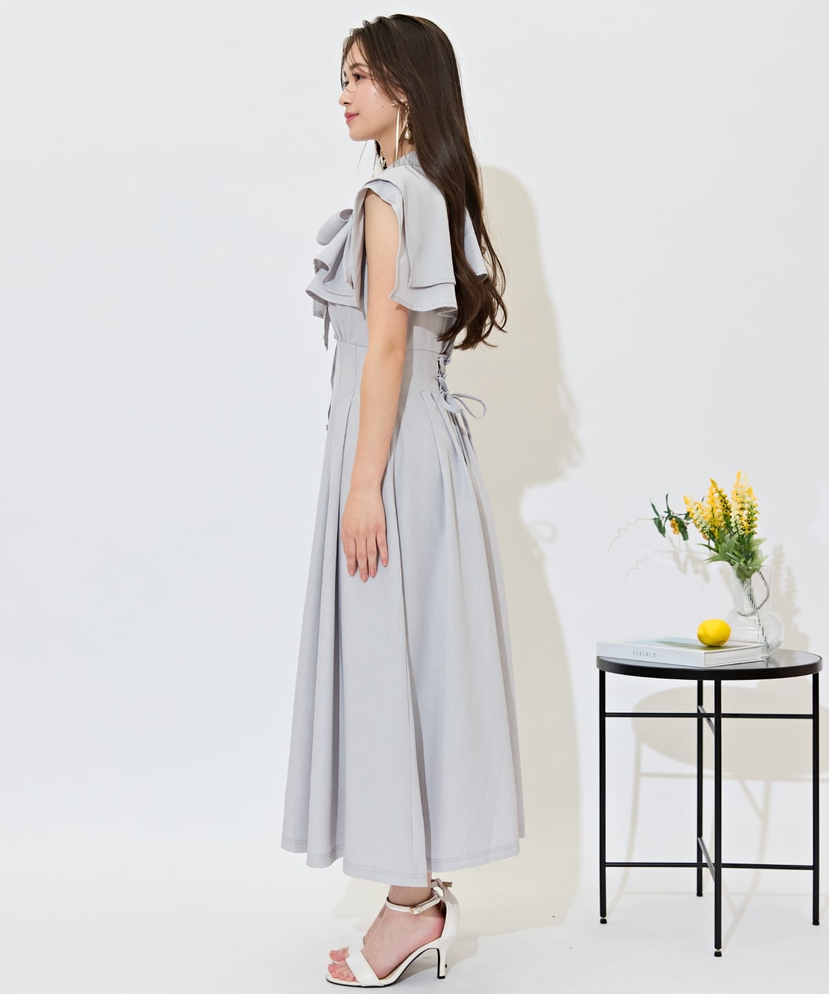 スクエアラッフルシャツワンピース