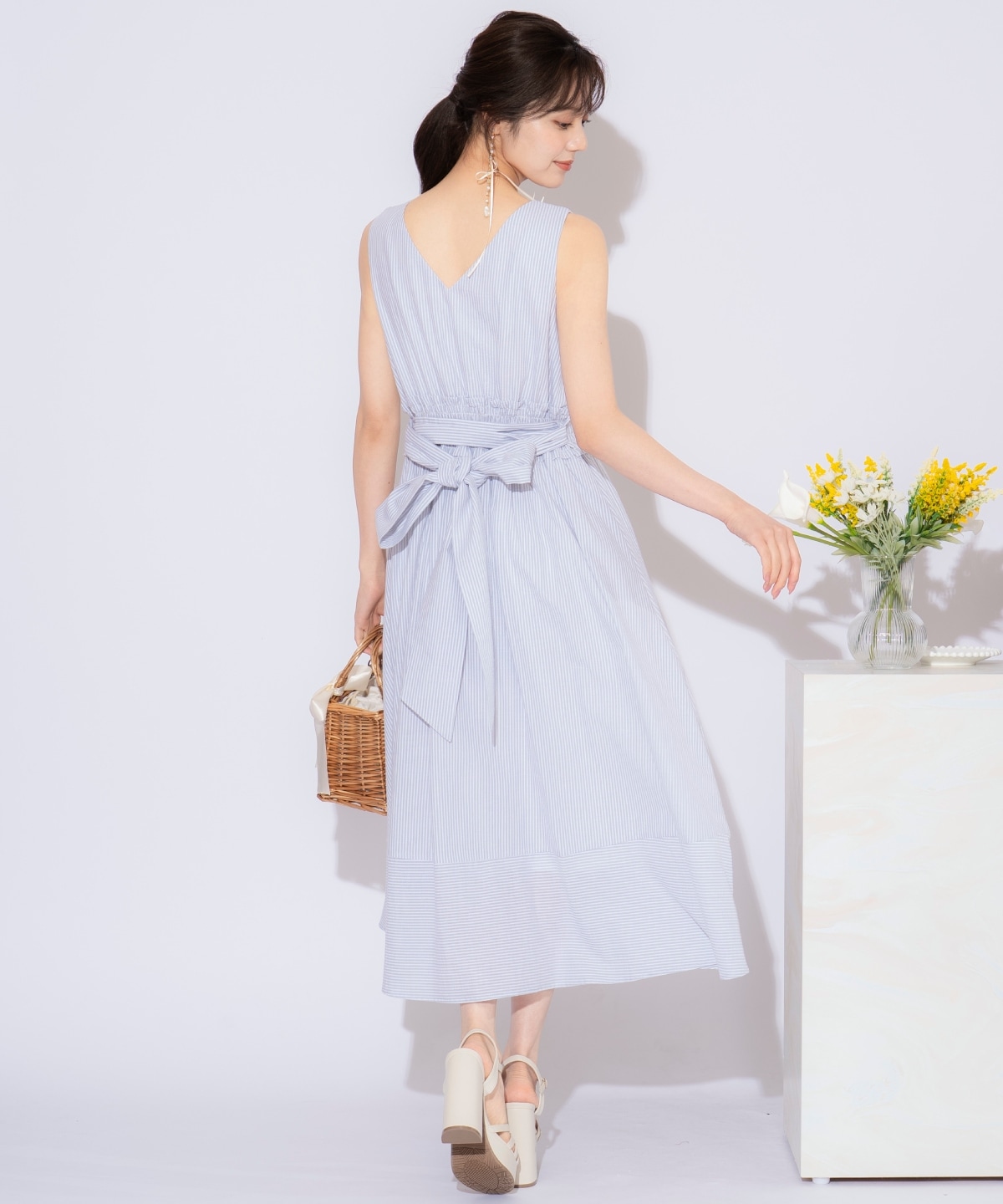 ウエストシャーリングストライプワンピース