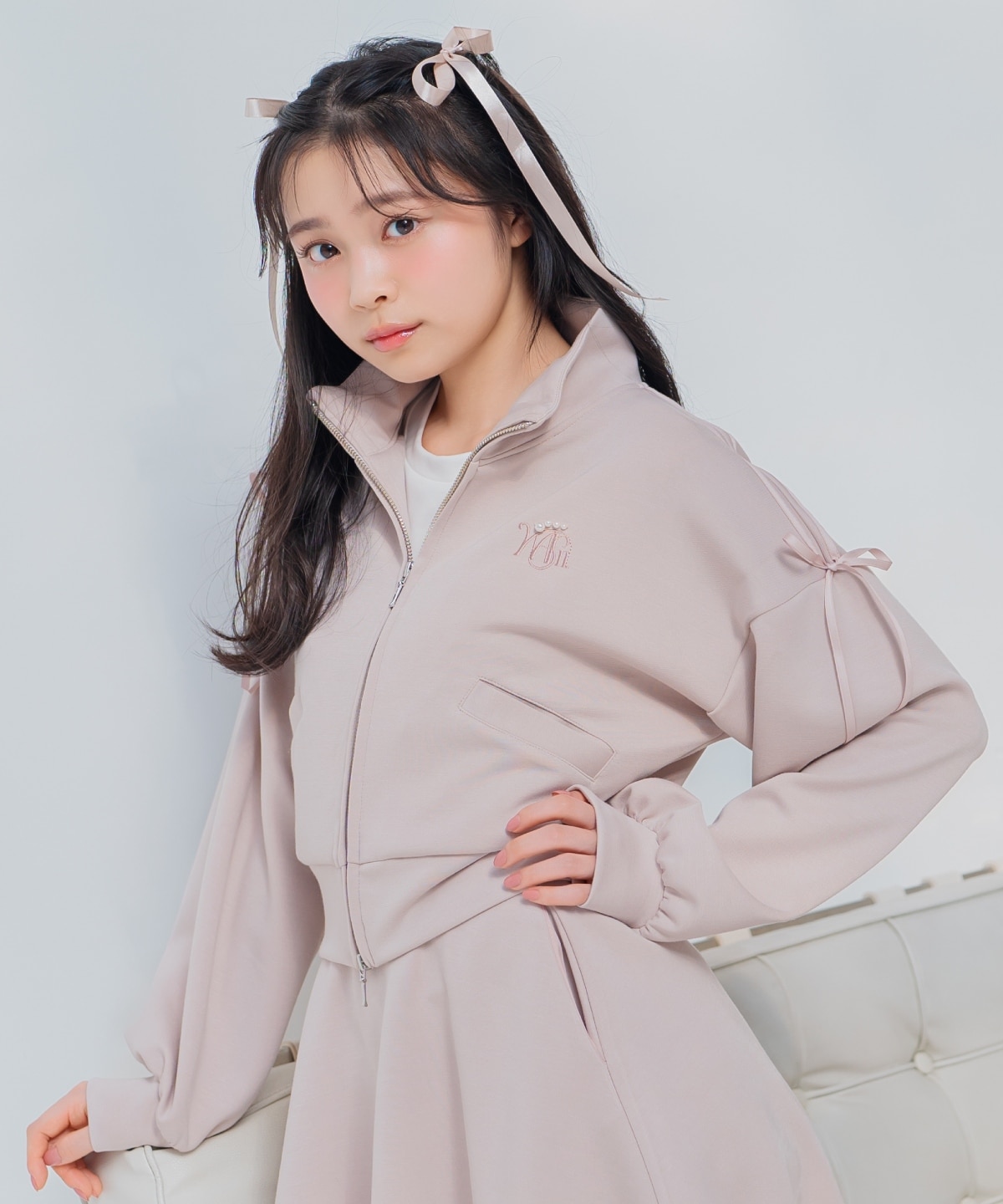 ロゴ刺繍リボントラックジャケット