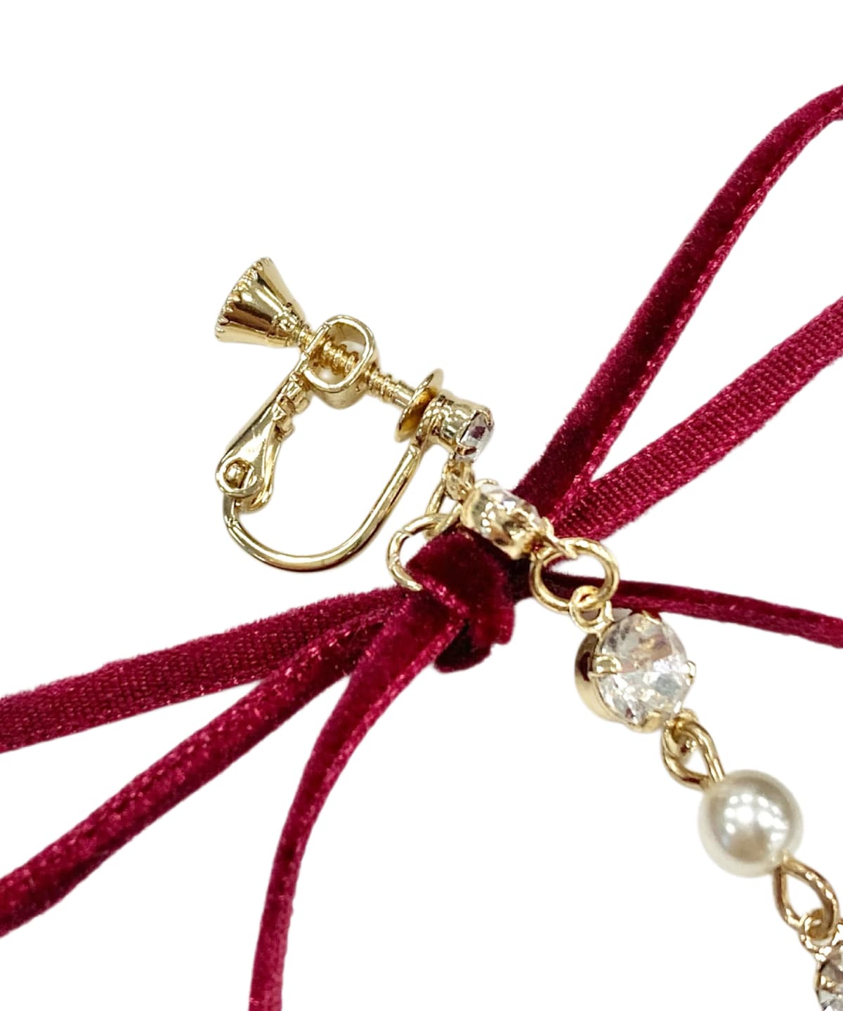 ロングベロアリボンパールイヤリング