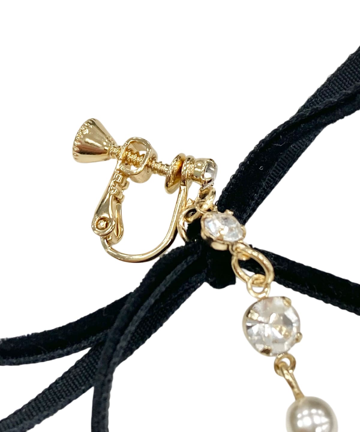 ロングベロアリボンパールイヤリング