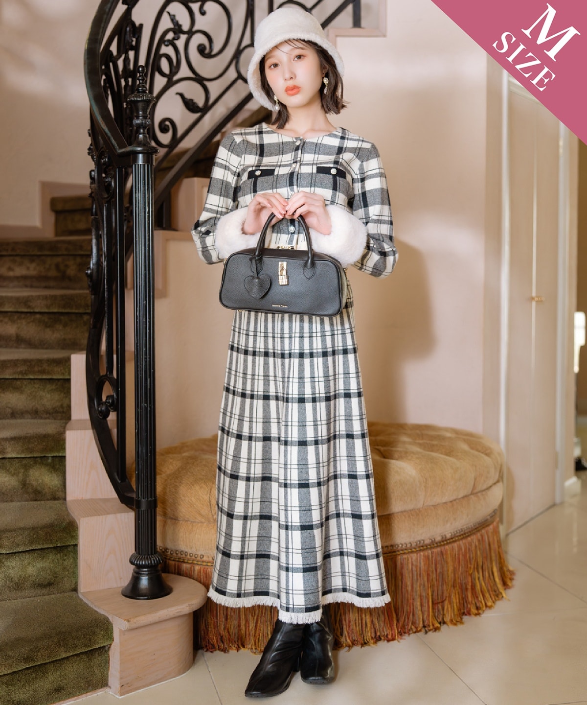 【新色追加】チェック柄ニットフレアスカート