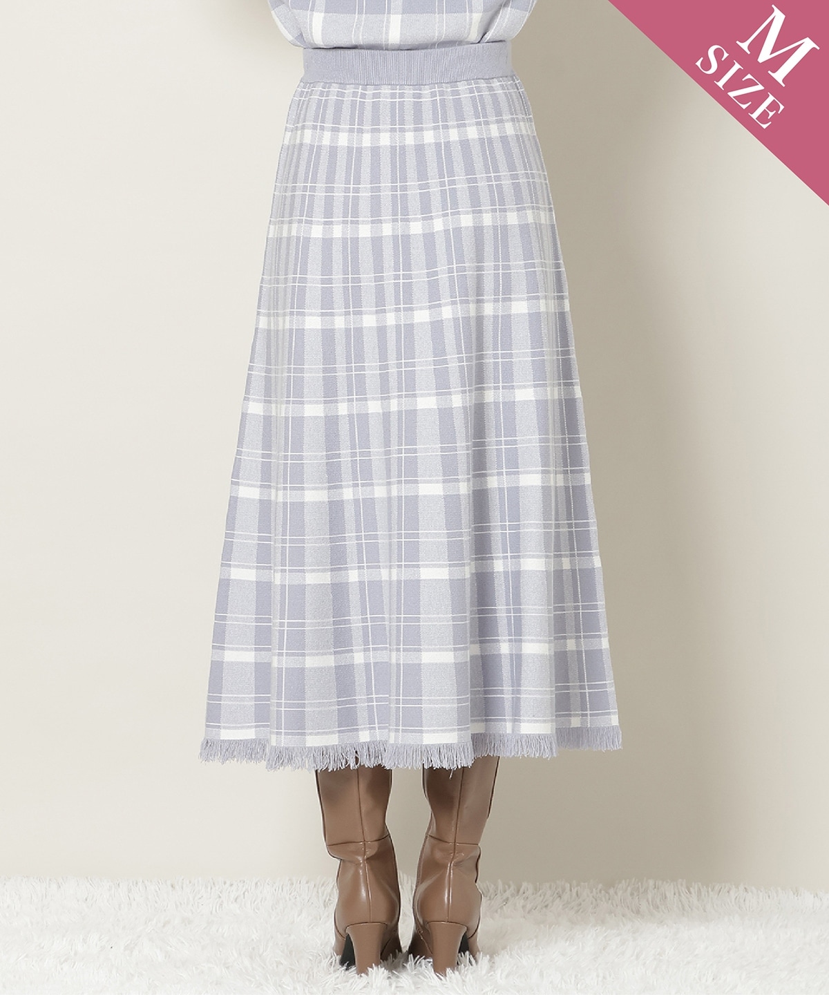 【新色追加】チェック柄ニットフレアスカート
