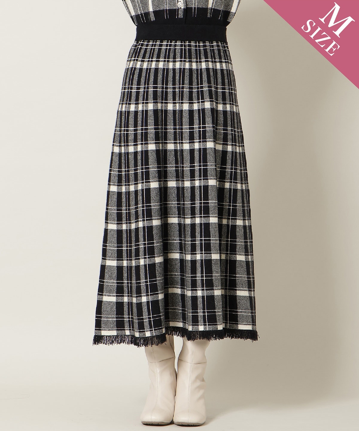 【新色追加】チェック柄ニットフレアスカート
