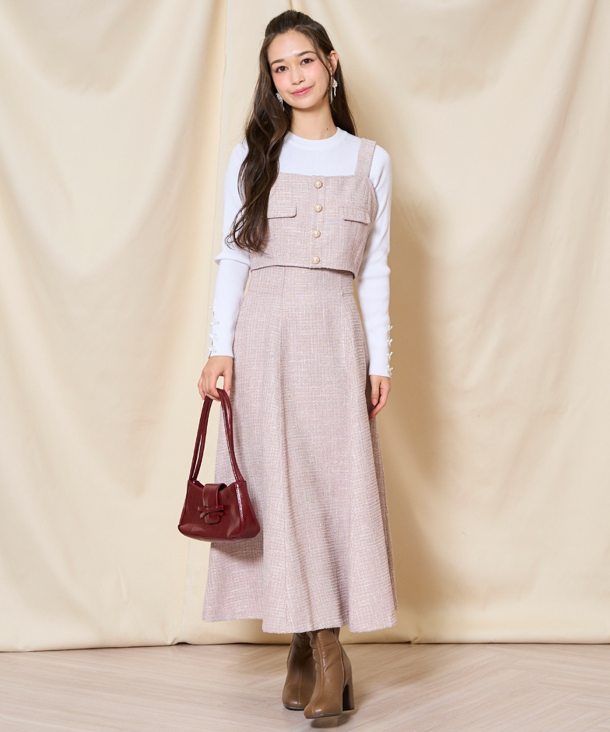 【ツイードセットアップシリーズ】ツイードフレアスカート