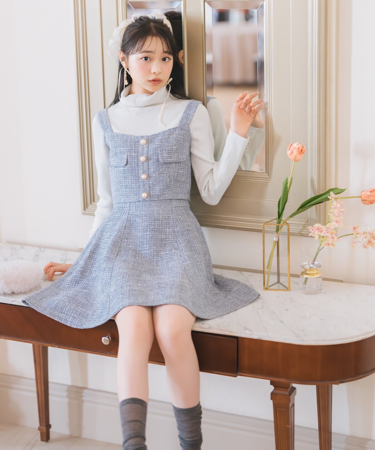 【ツイードセットアップシリーズ】ツイードフレアミニスカート