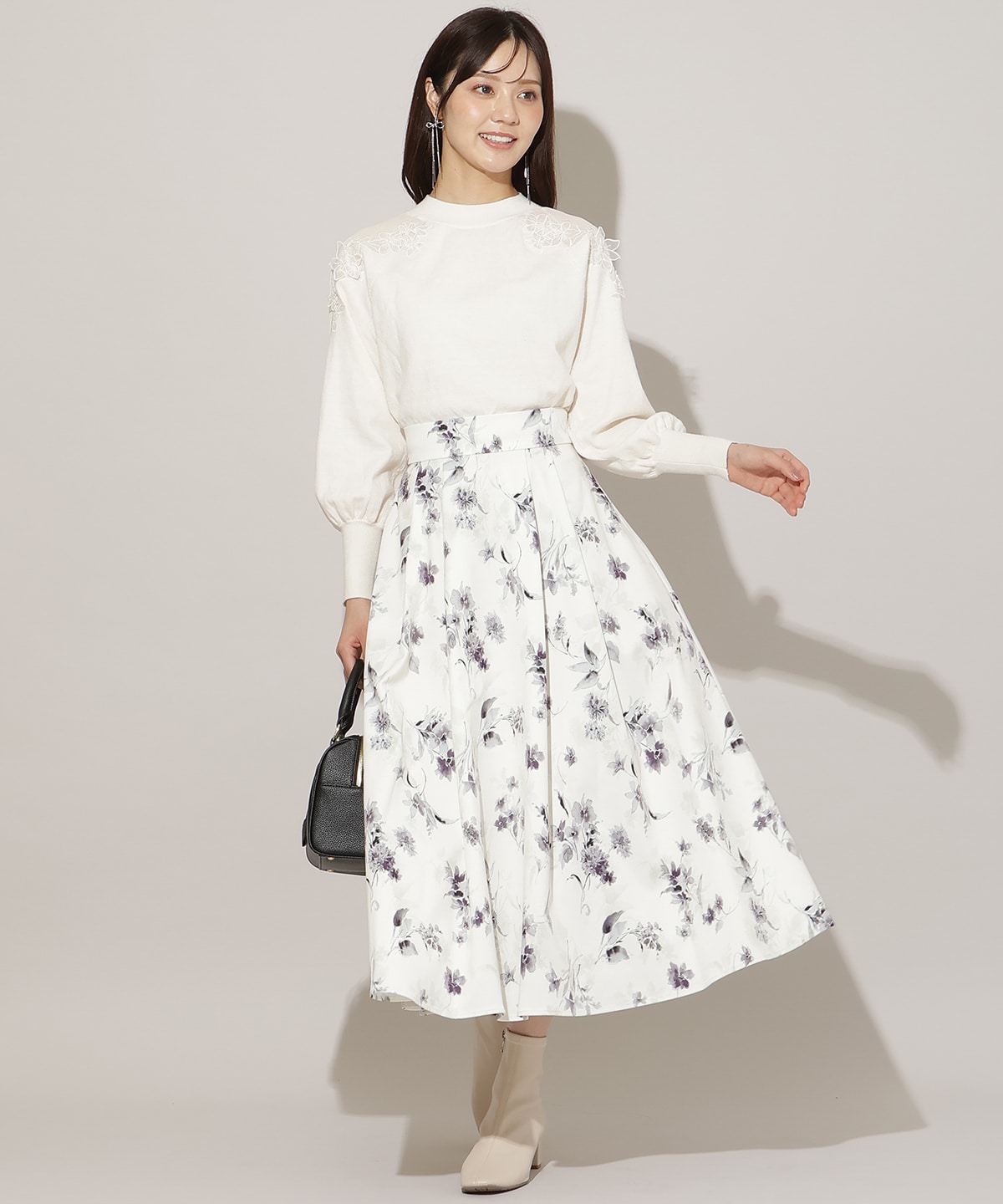 フラワープリントボリュームタックスカート