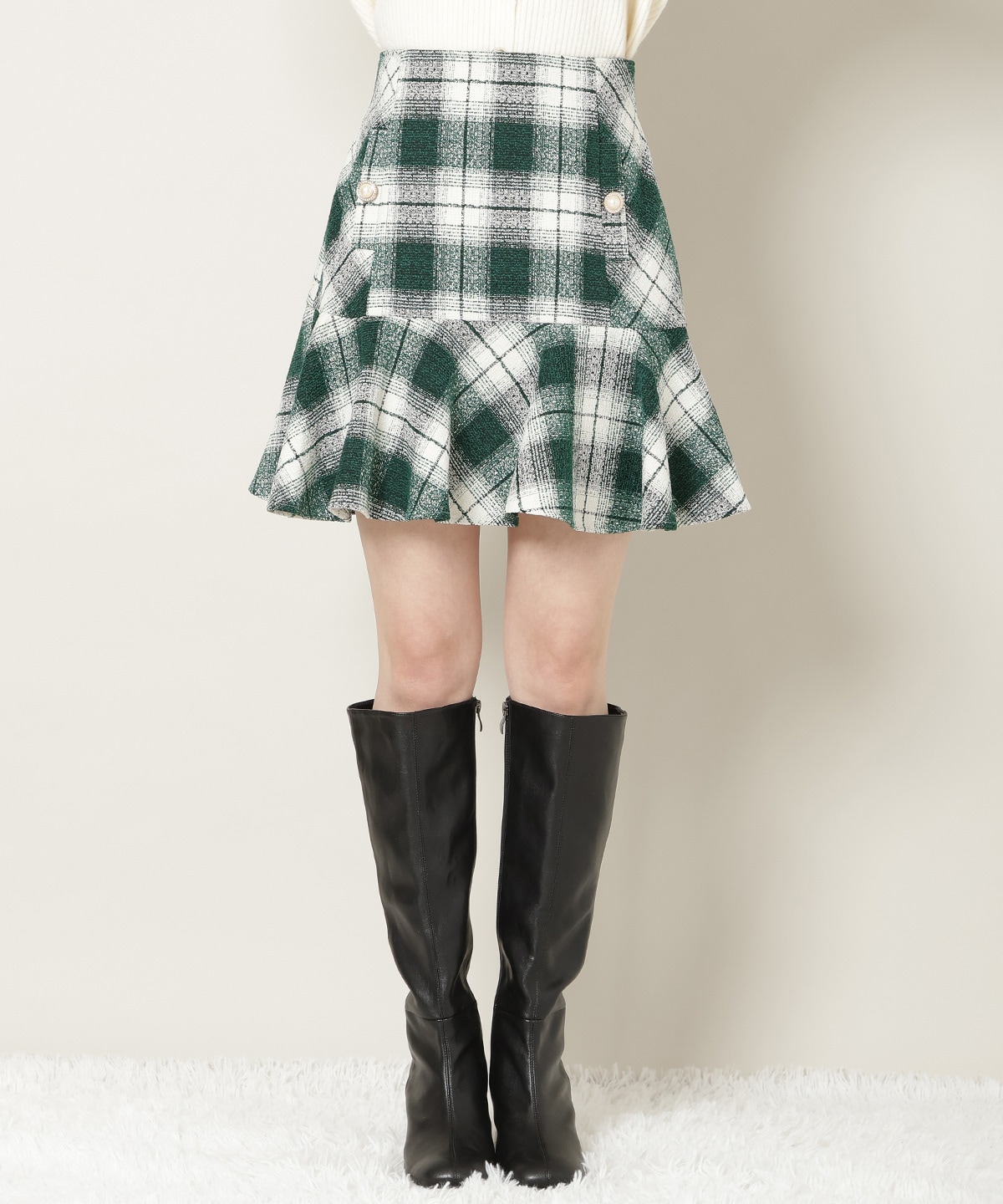 ヘムフレアツイードミニスカート