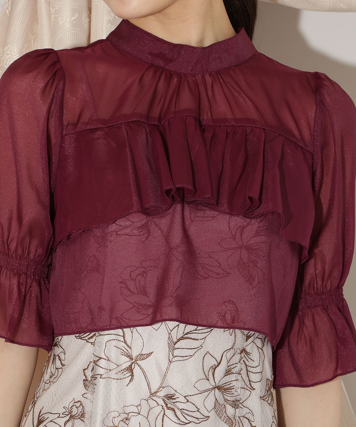 フリル切り替えシフォンブラウス