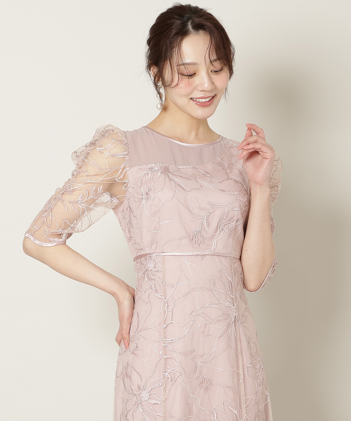 刺繍レースアシンメトリーマーメイドワンピース