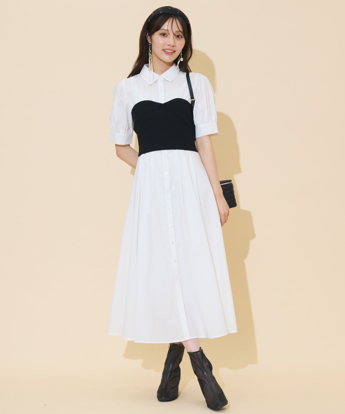 ビスチェレイヤードタックシャツワンピース