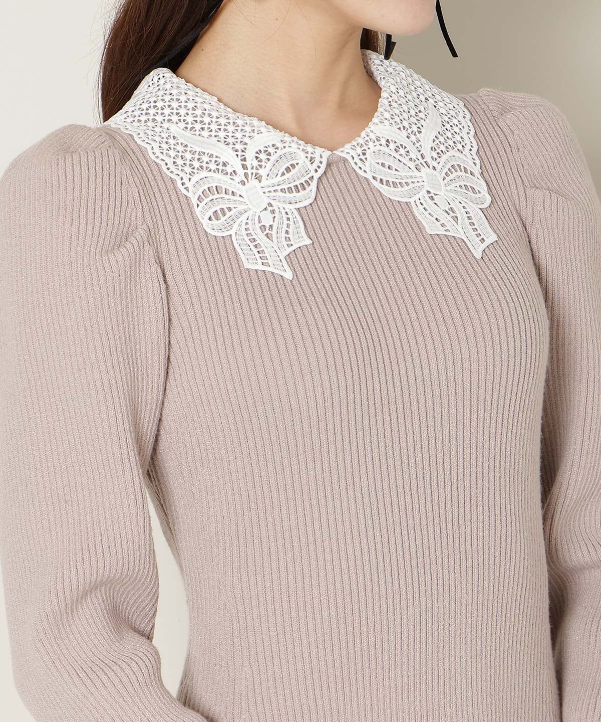 【12/5(fri)10時発売】リボンレースカラーニットワンピース