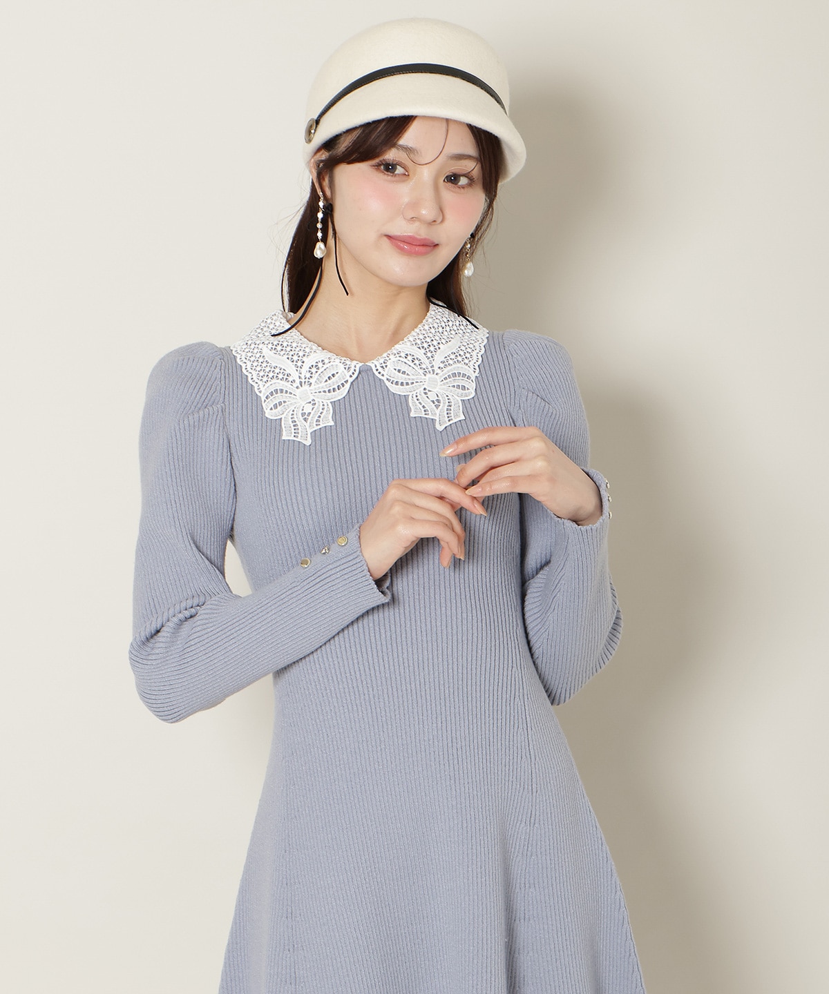 【12/5(fri)10時発売】リボンレースカラーニットワンピース