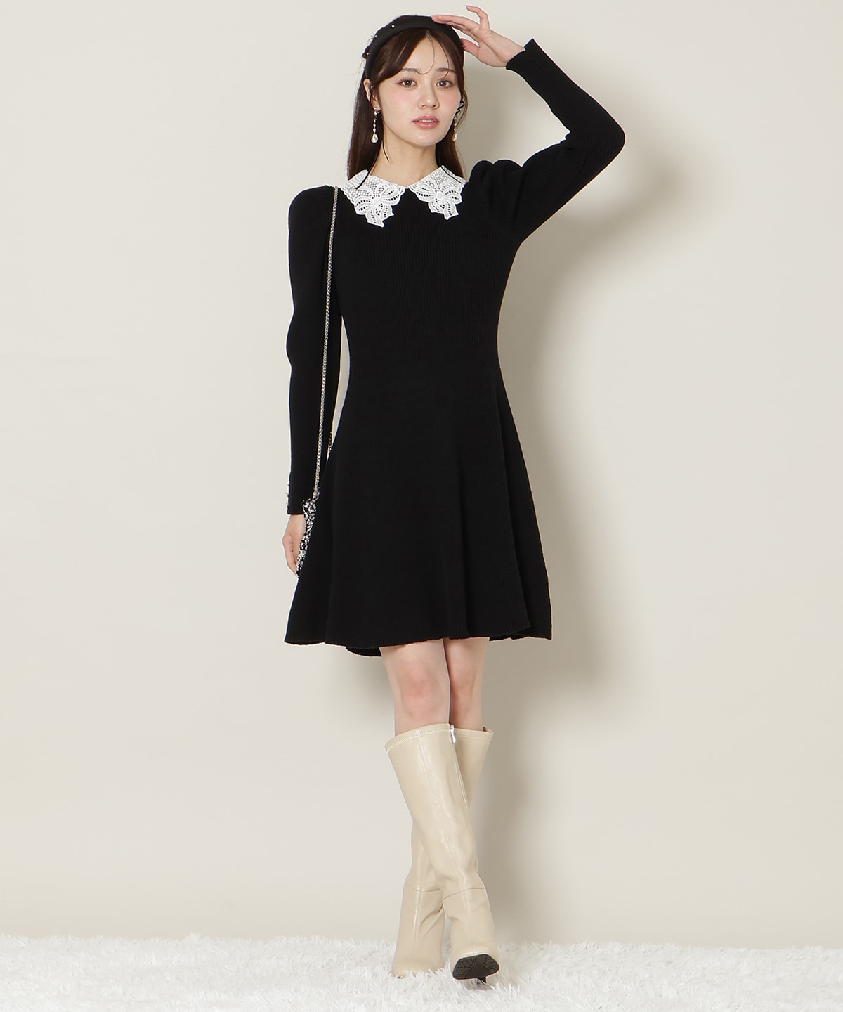 【12/5(fri)10時発売】リボンレースカラーニットワンピース