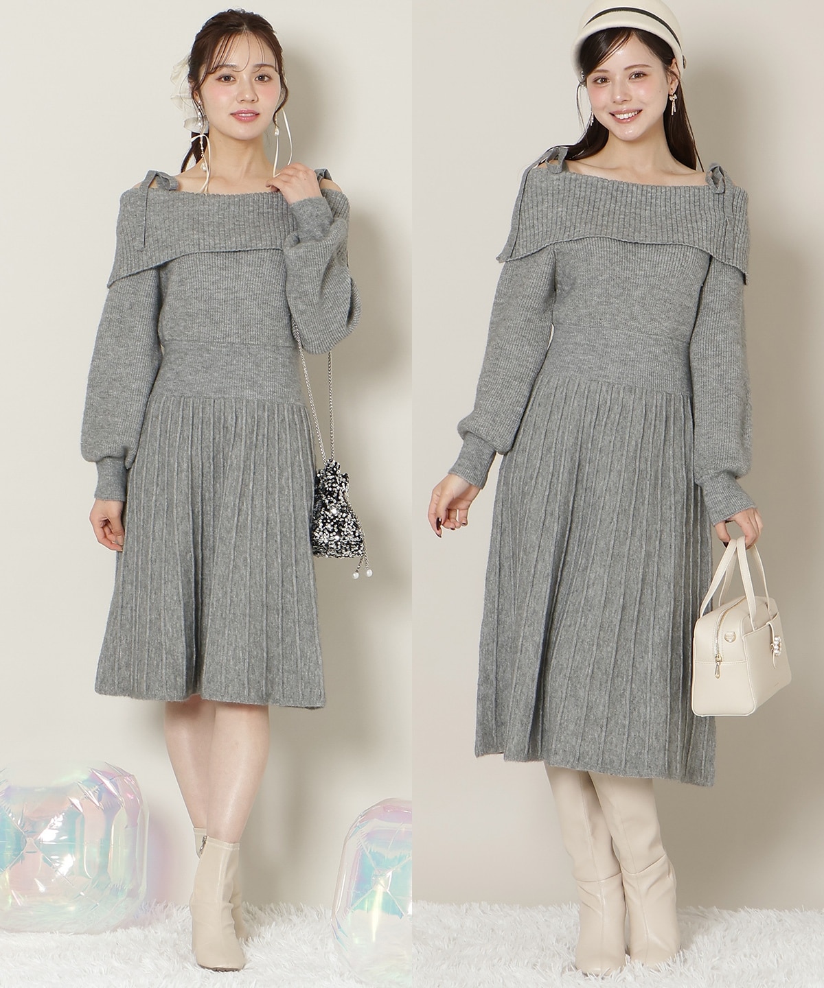 【12/18(thu) 12時予約スタート】オープンショルダープリーツニットOP