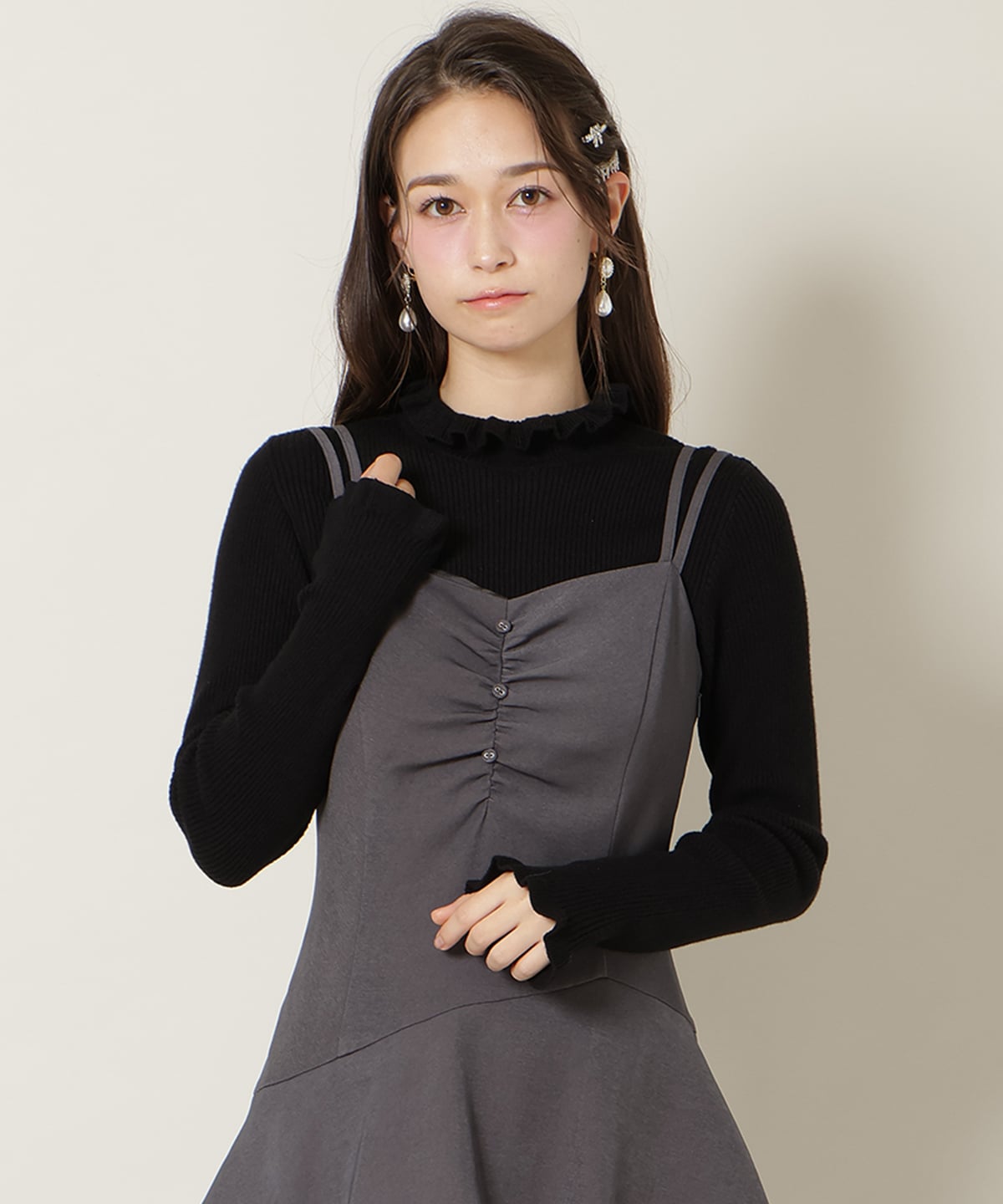 ダブルストラップアシンメトリーワンピース