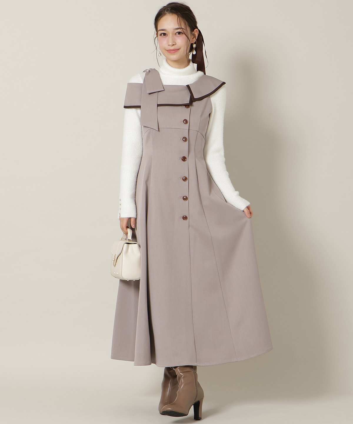 アシンメトリーリボンショルダーワンピース