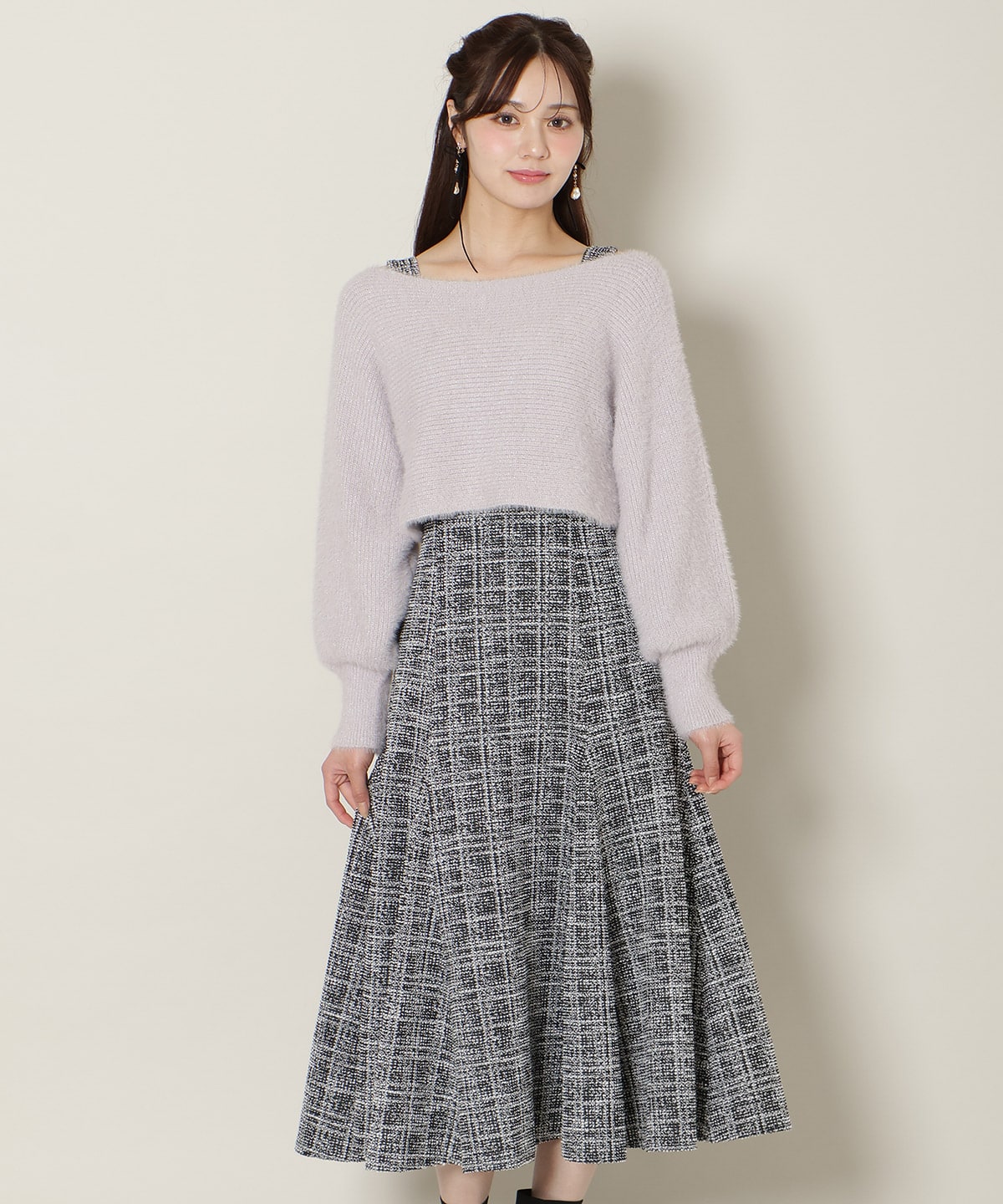 【12/5(fri)10時発売】カットツイードワンピース×フェザーニットSET